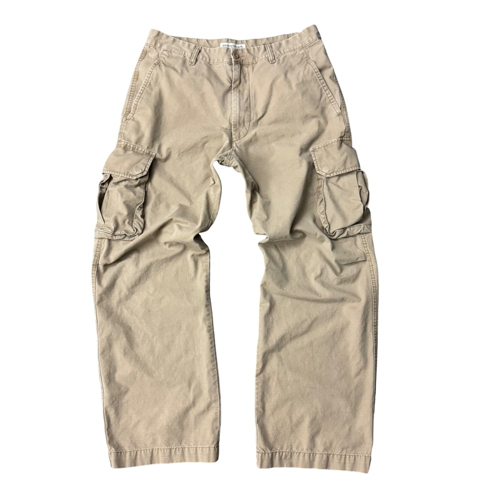 Vtg Banana Republic Khaki Tan Cotton Cargo Pants Baggy Wide Leg Utility 34x32